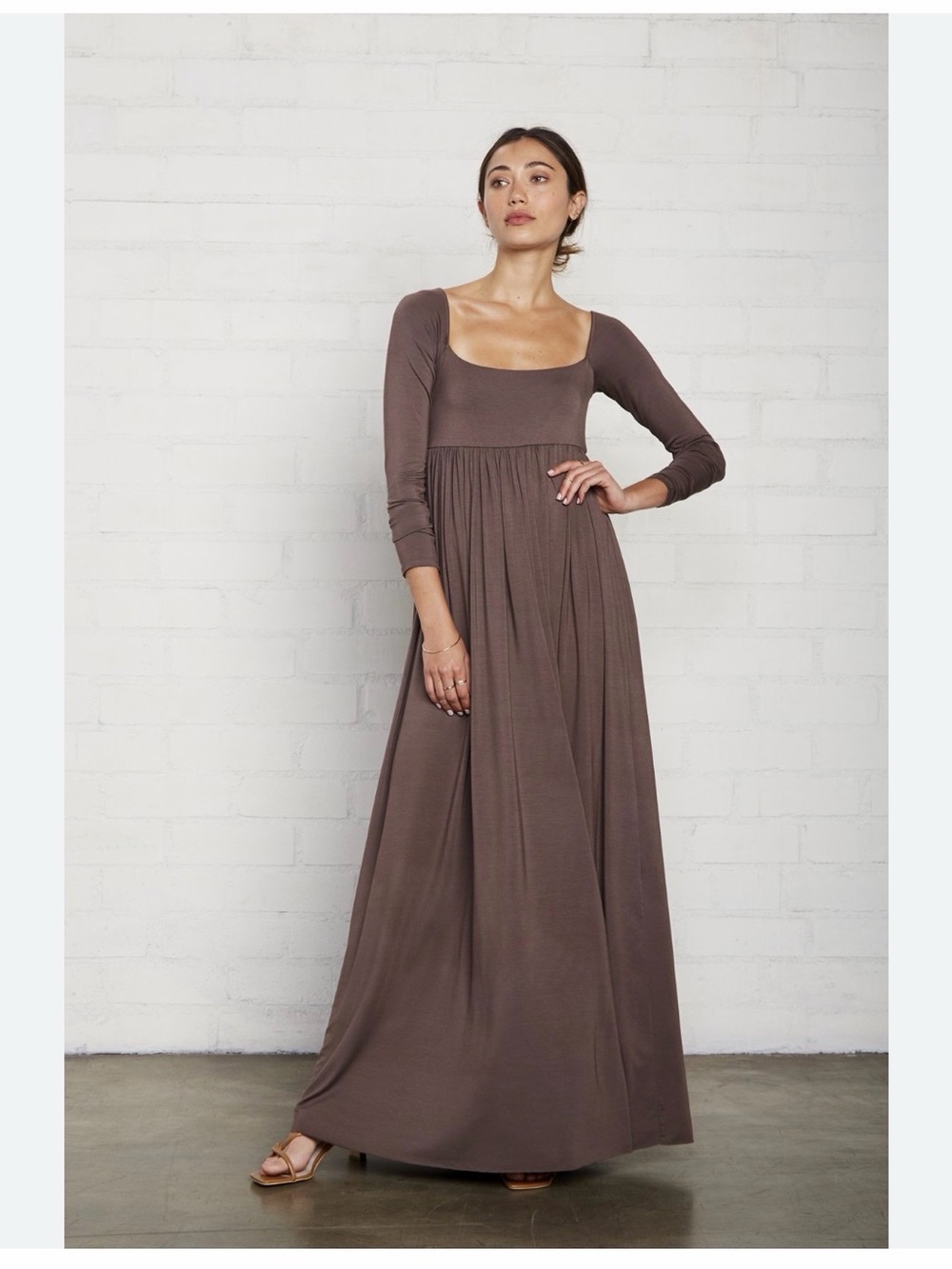 Rachel Pally Taupe Square-Neck Long-Sleeve Maxi Dress